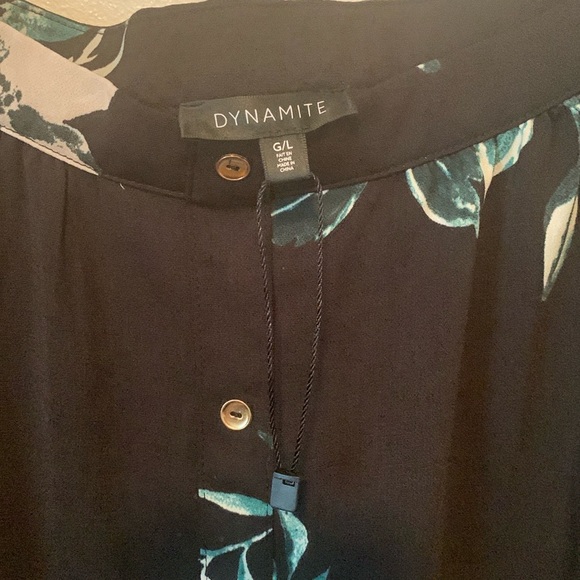 Like New Dynamite Off The Shoulder Black Floral 3/4 Sleeve Top Size Large - Picture 5 of 7